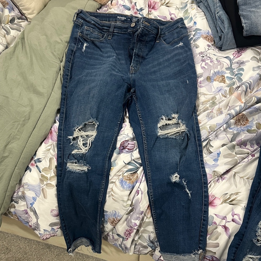 Old Navy Dark Blue Distressed Skinny Jeans